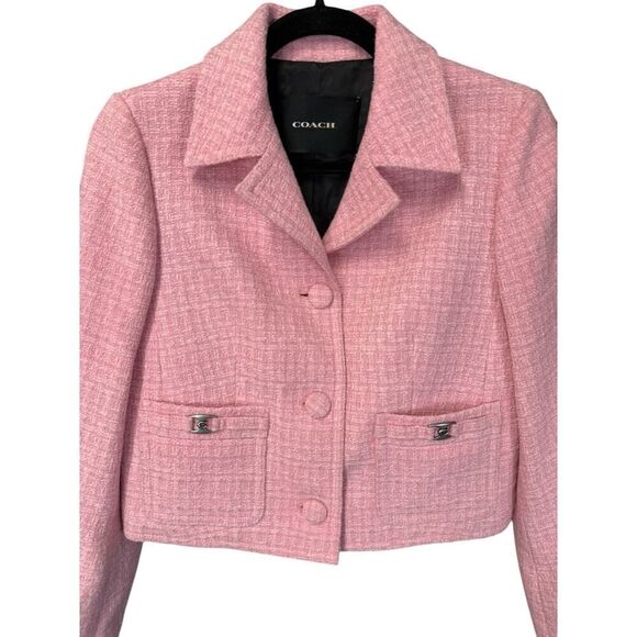 Coach Heritage C Tweed Jacket Cropped Pink sz Small - Picture 6 of 15